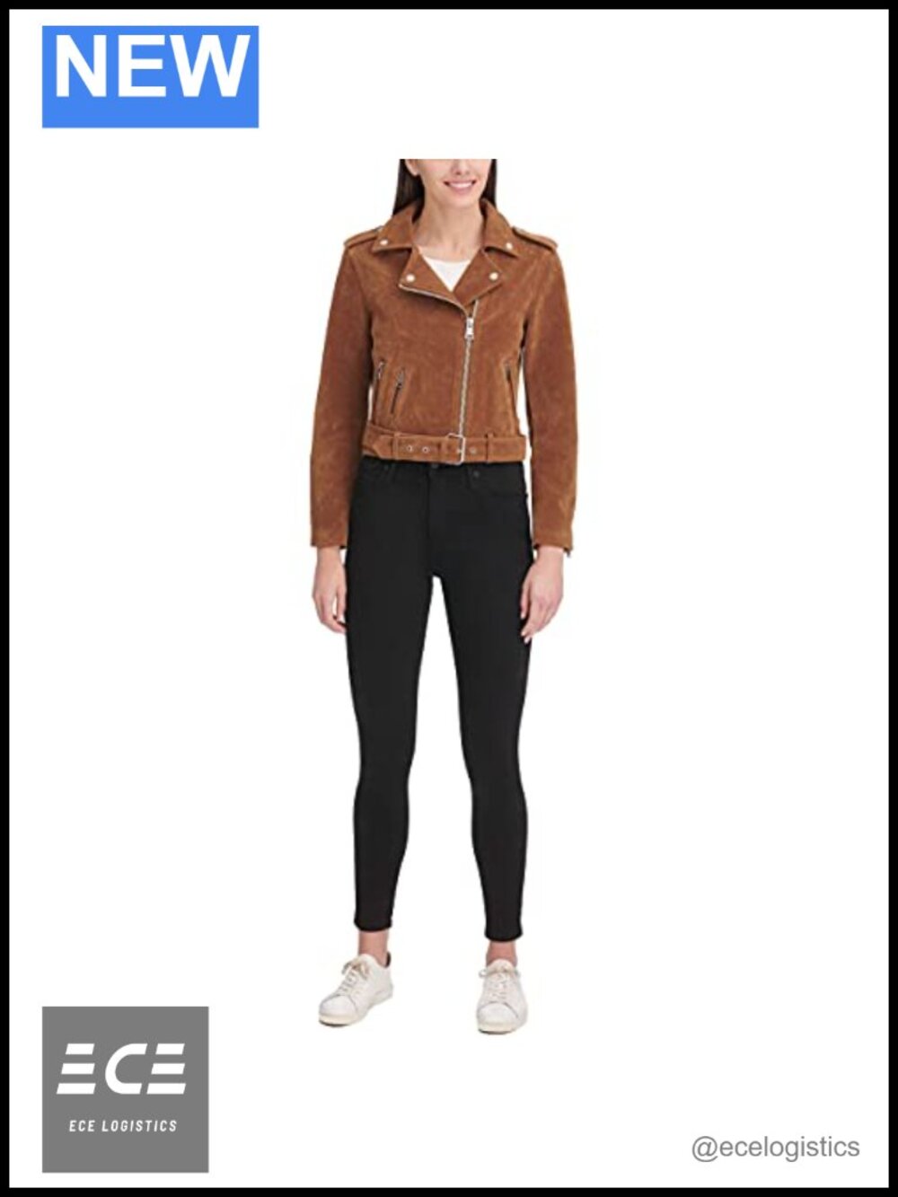 Faux Leather Asymmetrical Belted Moto Jacket Snap Lapels Zip Cuffs
